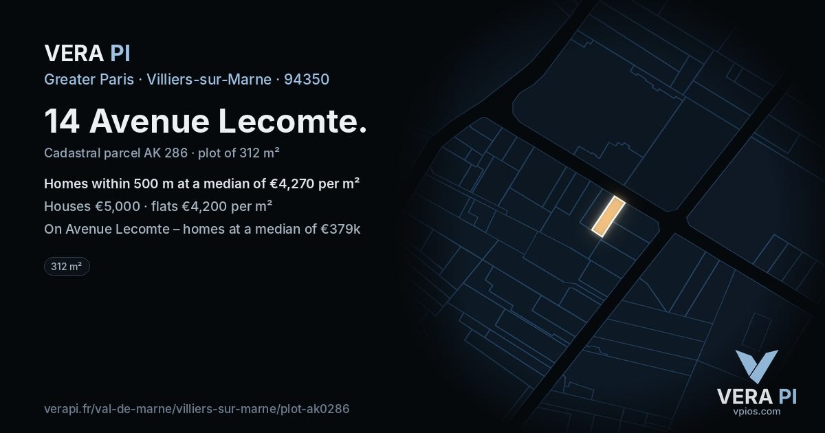 14 Avenue Lecomte, Villiers-sur-Marne at night – the plot lit, the parcels around coloured by the prices near them