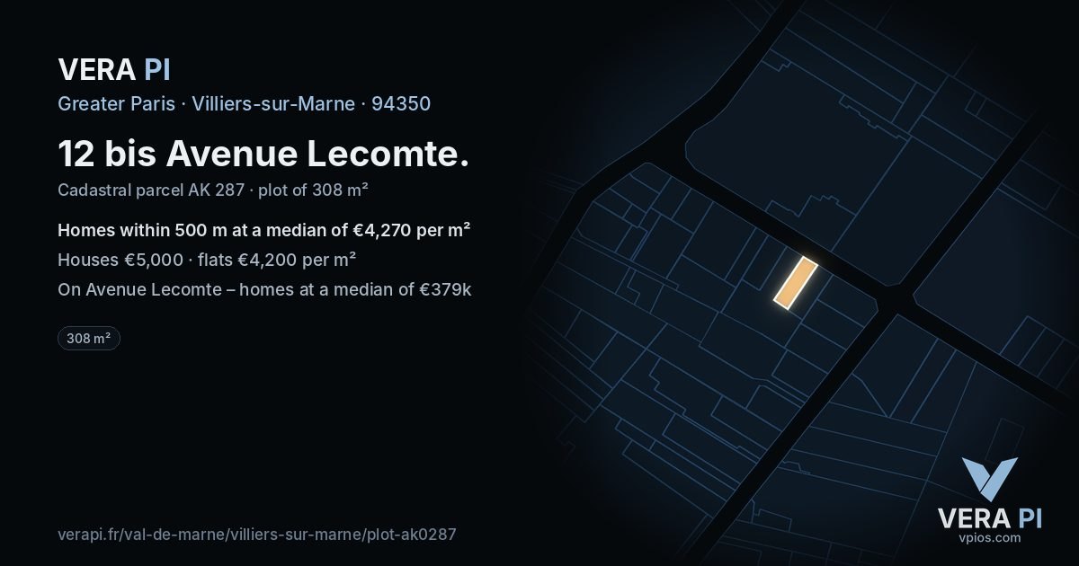12 bis Avenue Lecomte, Villiers-sur-Marne at night – the plot lit, the parcels around coloured by the prices near them