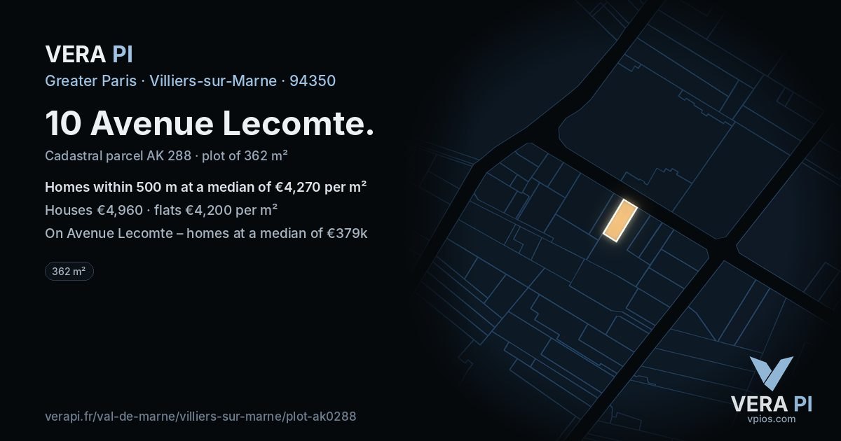 10 Avenue Lecomte, Villiers-sur-Marne at night – the plot lit, the parcels around coloured by the prices near them