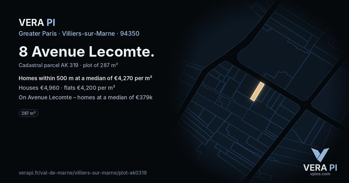 8 Avenue Lecomte, Villiers-sur-Marne at night – the plot lit, the parcels around coloured by the prices near them