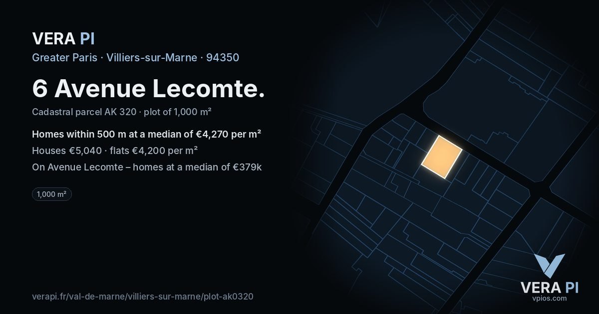 6 Avenue Lecomte, Villiers-sur-Marne at night – the plot lit, the parcels around coloured by the prices near them