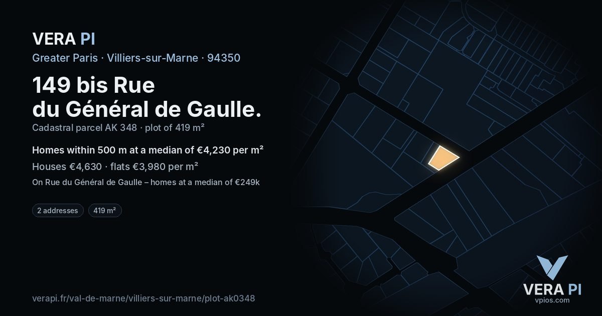 149 bis Rue du Général de Gaulle, Villiers-sur-Marne at night – the plot lit, the parcels around coloured by the prices near them