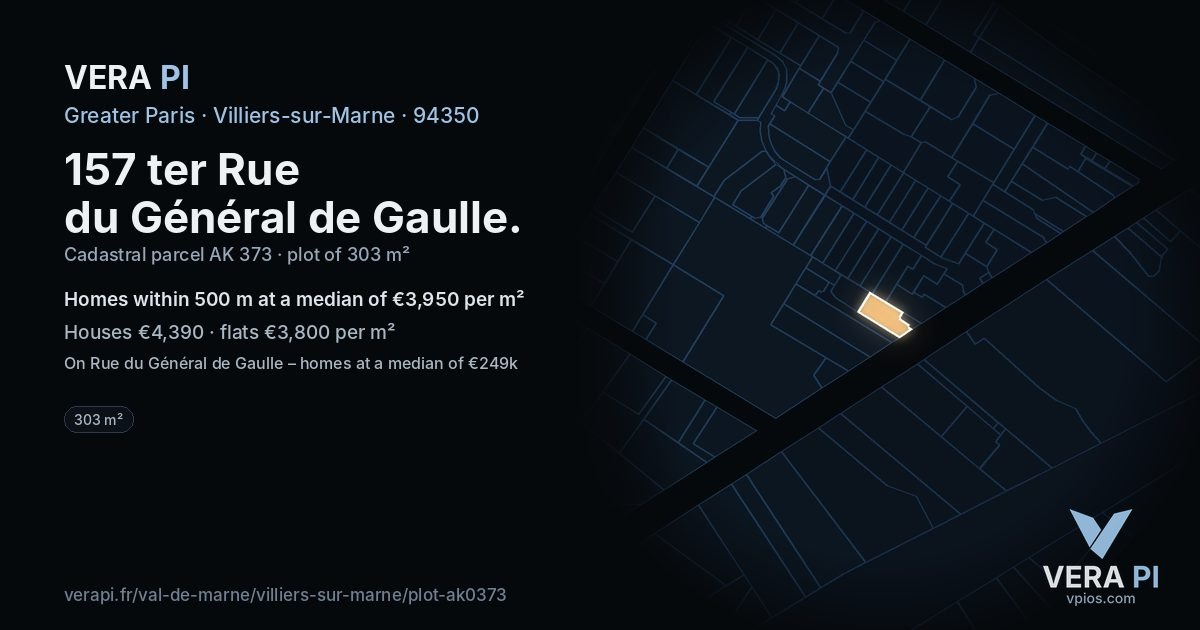 157 ter Rue du Général de Gaulle, Villiers-sur-Marne at night – the plot lit, the parcels around coloured by the prices near them