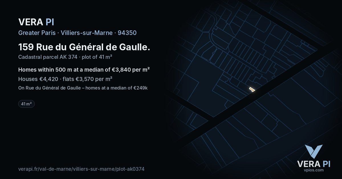 159 Rue du Général de Gaulle, Villiers-sur-Marne at night – the plot lit, the parcels around coloured by the prices near them