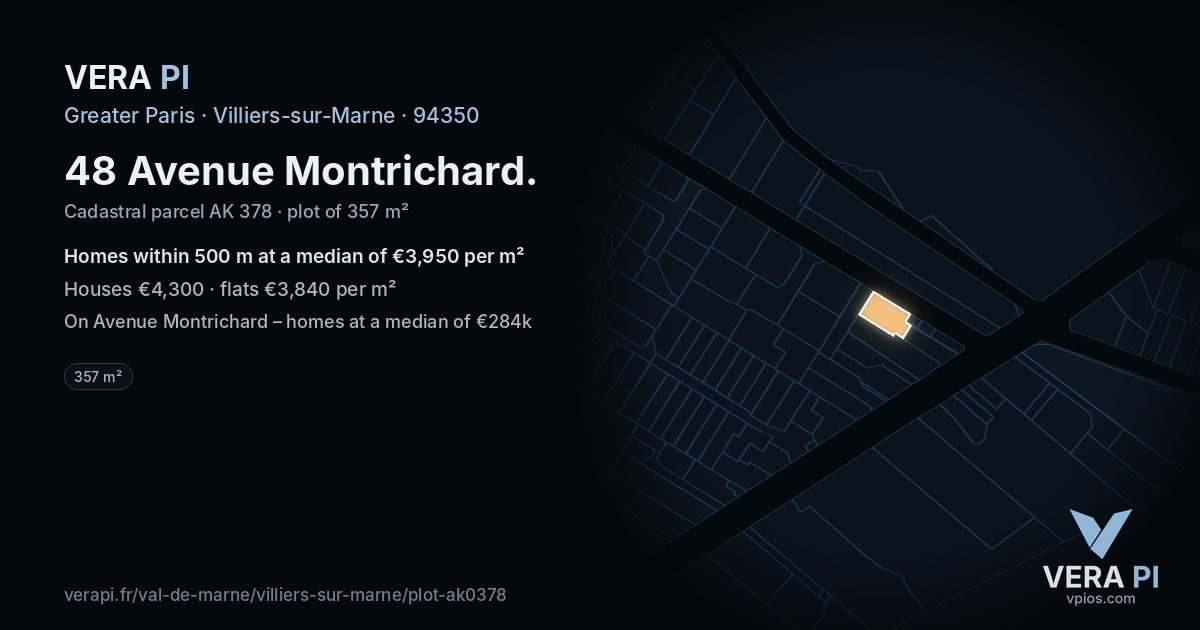 48 Avenue Montrichard, Villiers-sur-Marne at night – the plot lit, the parcels around coloured by the prices near them