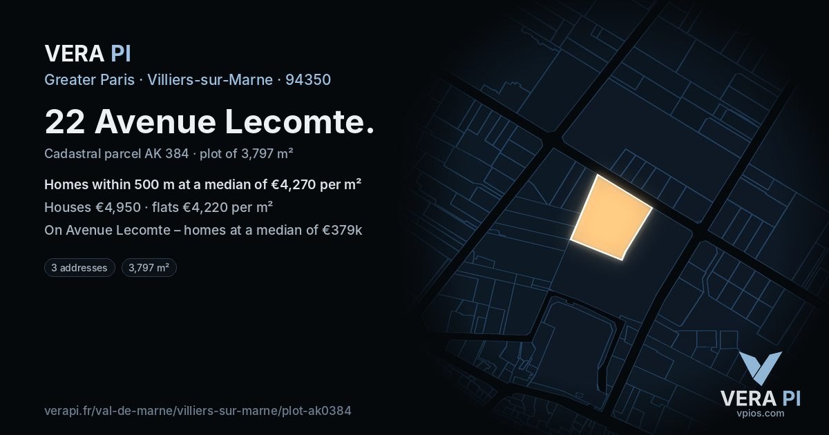22 Avenue Lecomte, Villiers-sur-Marne at night – the plot lit, the parcels around coloured by the prices near them