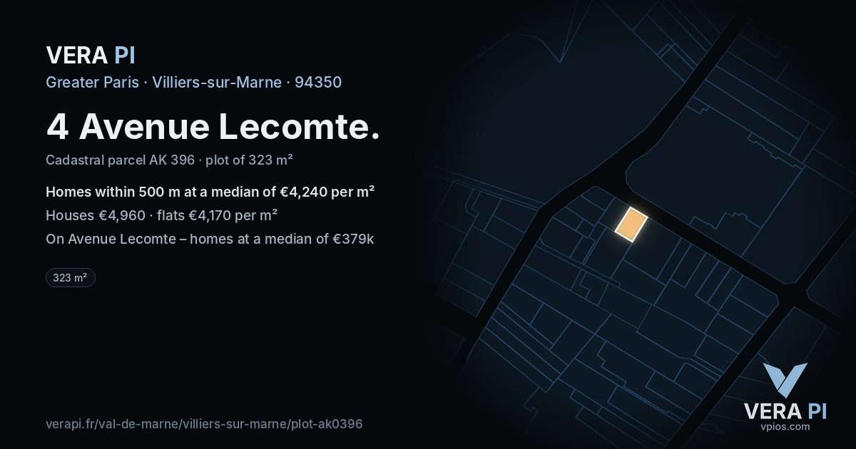 4 Avenue Lecomte, Villiers-sur-Marne at night – the plot lit, the parcels around coloured by the prices near them