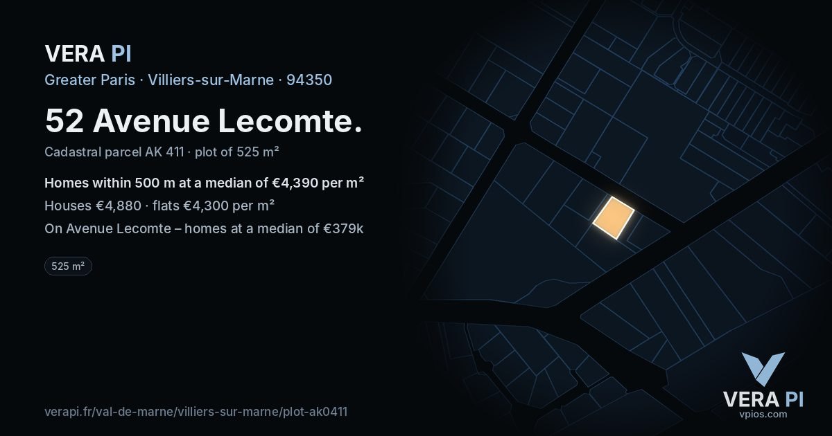 52 Avenue Lecomte, Villiers-sur-Marne at night – the plot lit, the parcels around coloured by the prices near them