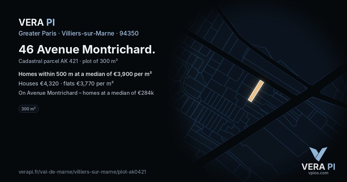 46 Avenue Montrichard, Villiers-sur-Marne at night – the plot lit, the parcels around coloured by the prices near them