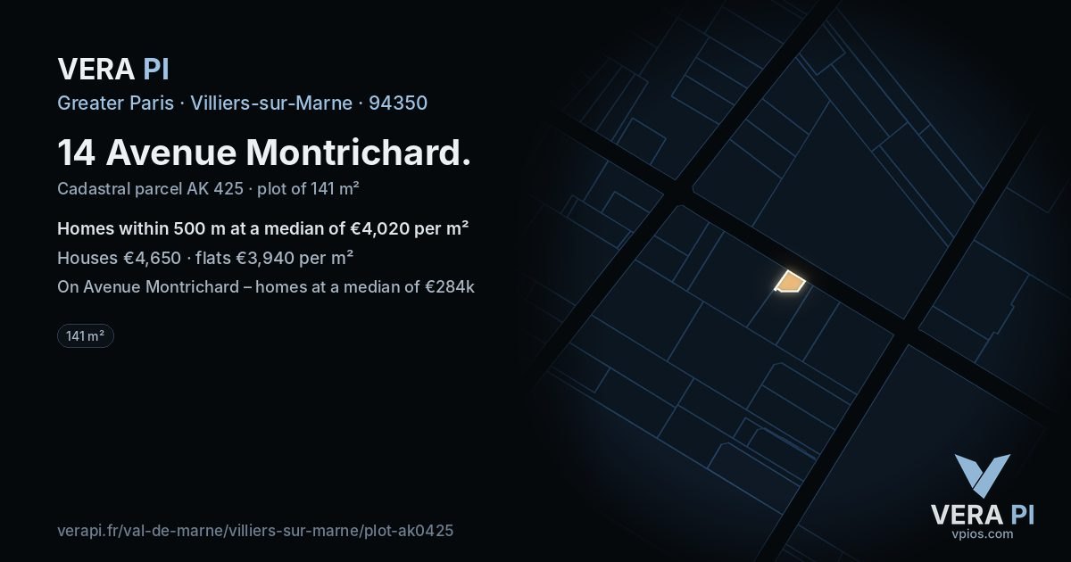 14 Avenue Montrichard, Villiers-sur-Marne at night – the plot lit, the parcels around coloured by the prices near them