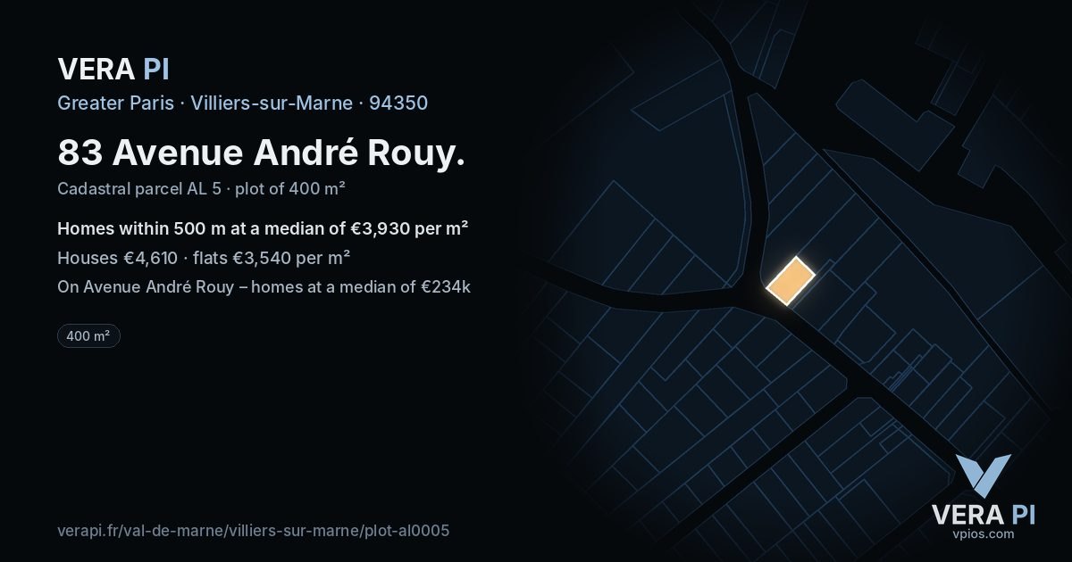 83 Avenue André Rouy, Villiers-sur-Marne at night – the plot lit, the parcels around coloured by the prices near them