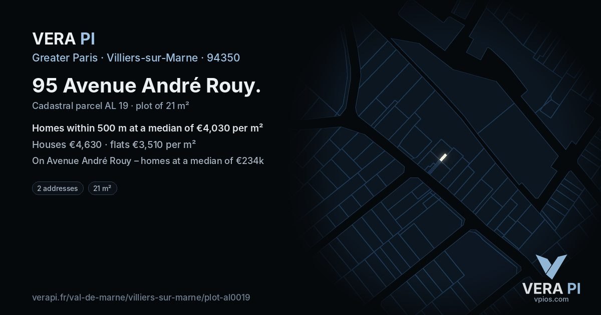95 Avenue André Rouy, Villiers-sur-Marne at night – the plot lit, the parcels around coloured by the prices near them