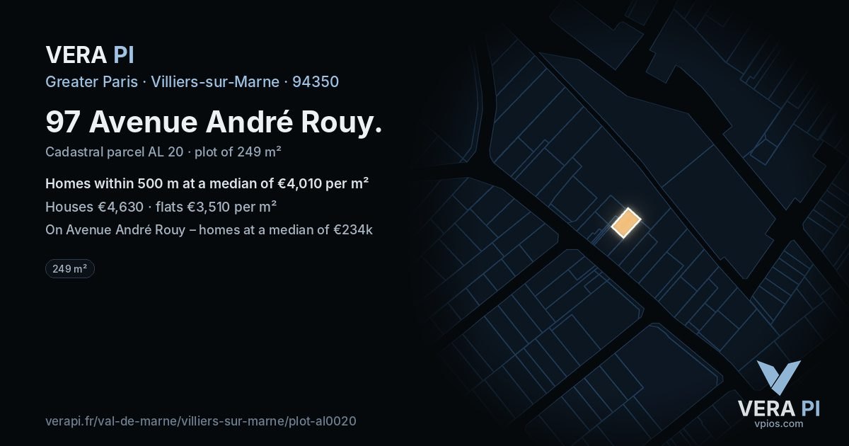 97 Avenue André Rouy, Villiers-sur-Marne at night – the plot lit, the parcels around coloured by the prices near them