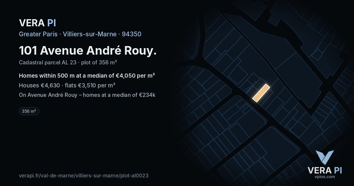 101 Avenue André Rouy, Villiers-sur-Marne at night – the plot lit, the parcels around coloured by the prices near them