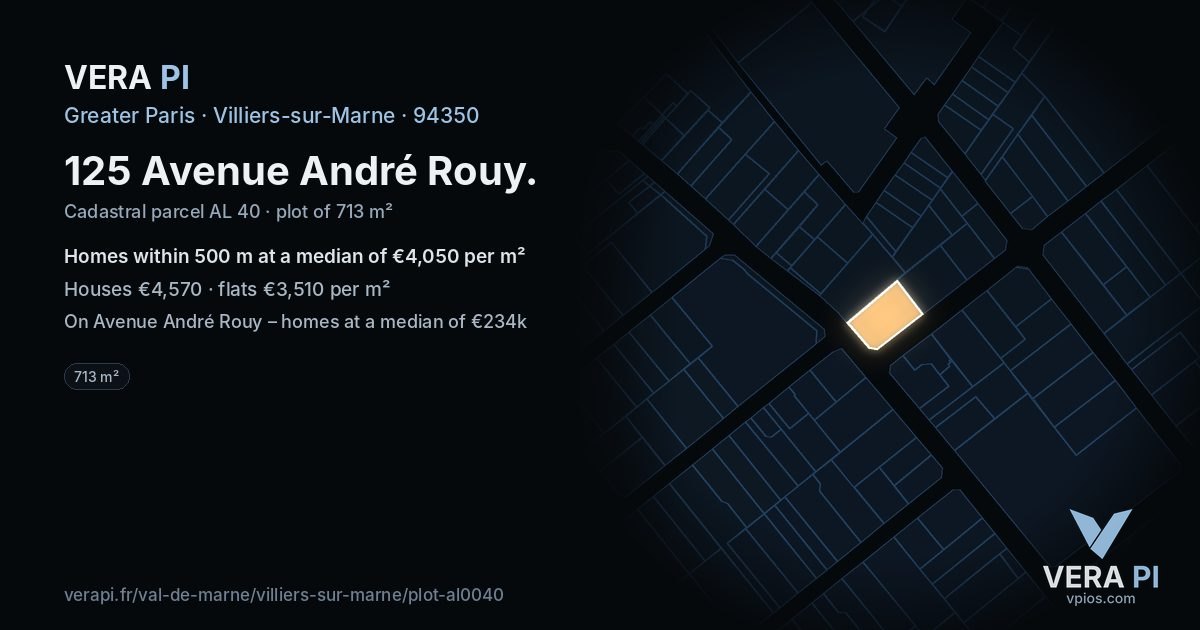 125 Avenue André Rouy, Villiers-sur-Marne at night – the plot lit, the parcels around coloured by the prices near them