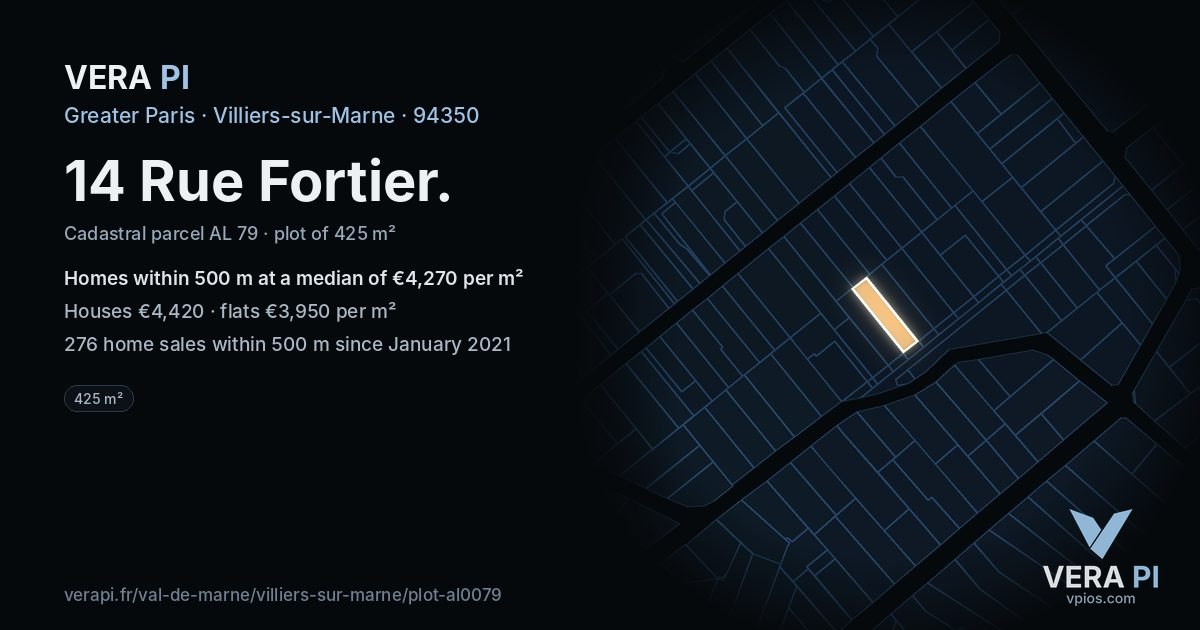 14 Rue Fortier, Villiers-sur-Marne at night – the plot lit, the parcels around coloured by the prices near them