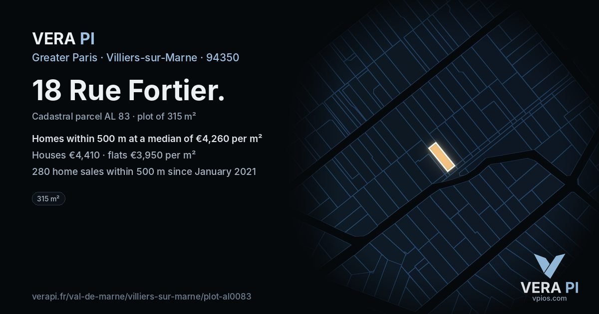 18 Rue Fortier, Villiers-sur-Marne at night – the plot lit, the parcels around coloured by the prices near them