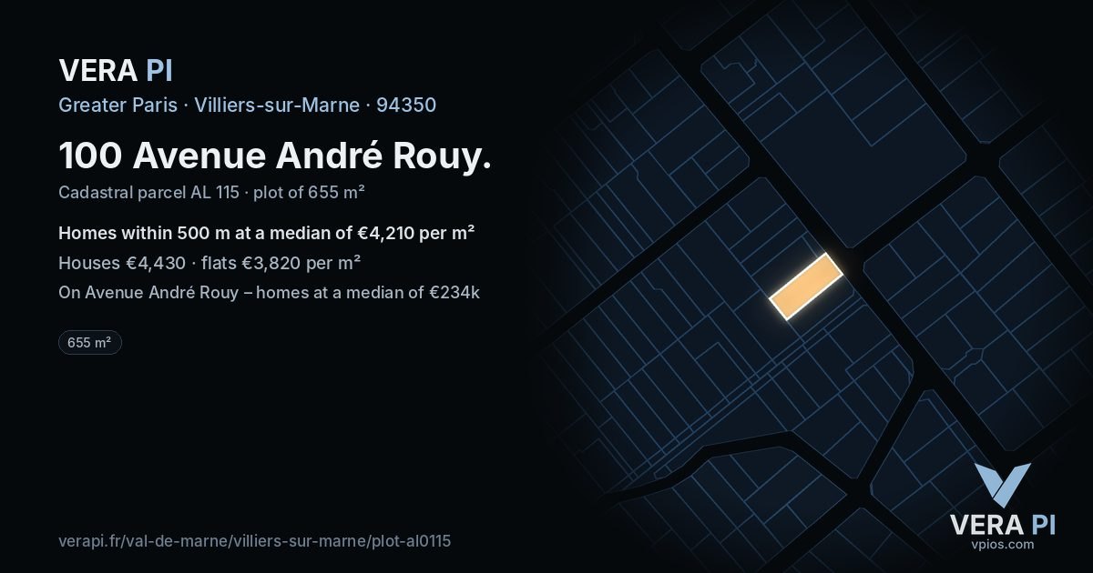 100 Avenue André Rouy, Villiers-sur-Marne at night – the plot lit, the parcels around coloured by the prices near them