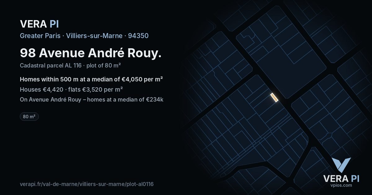 98 Avenue André Rouy, Villiers-sur-Marne at night – the plot lit, the parcels around coloured by the prices near them