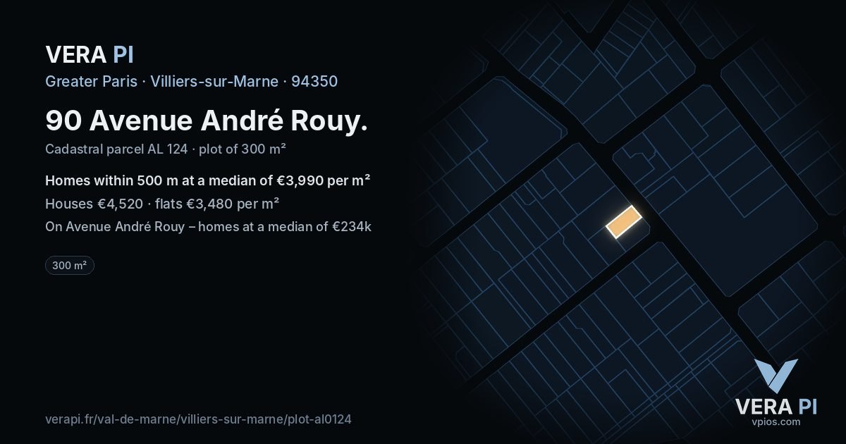 90 Avenue André Rouy, Villiers-sur-Marne at night – the plot lit, the parcels around coloured by the prices near them