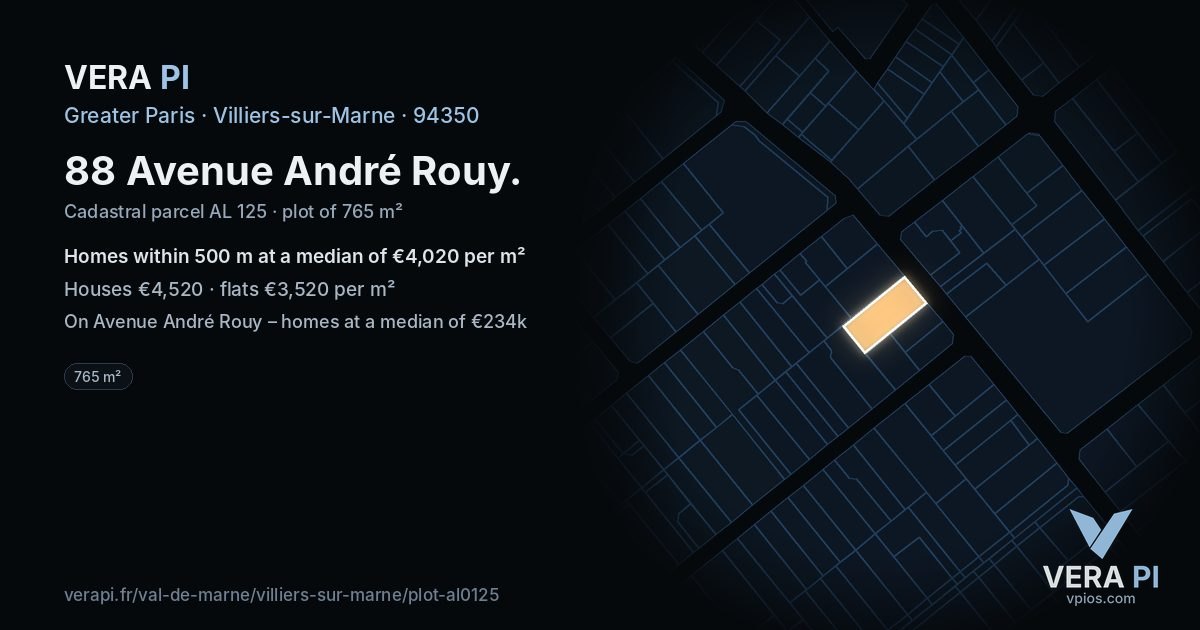88 Avenue André Rouy, Villiers-sur-Marne at night – the plot lit, the parcels around coloured by the prices near them