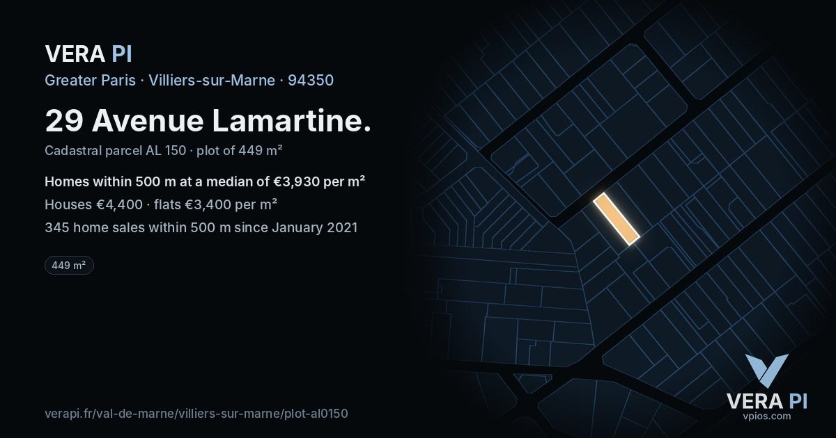 29 Avenue Lamartine, Villiers-sur-Marne at night – the plot lit, the parcels around coloured by the prices near them