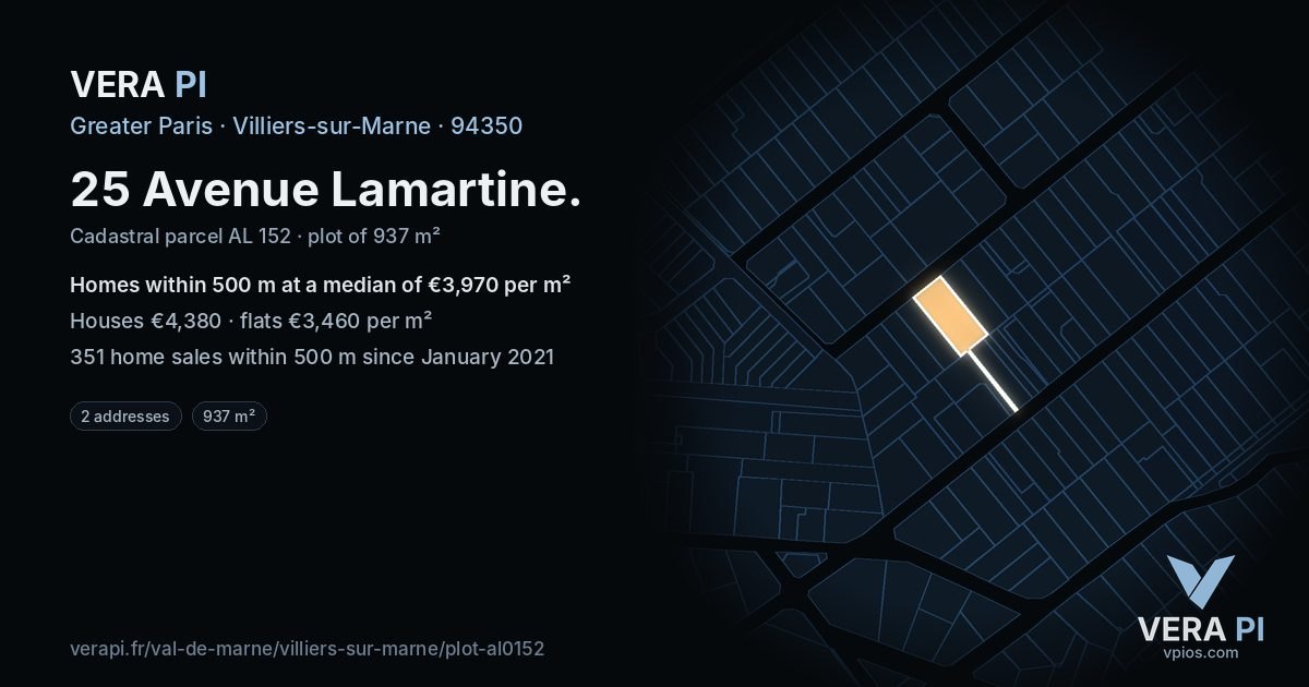 25 Avenue Lamartine, Villiers-sur-Marne at night – the plot lit, the parcels around coloured by the prices near them