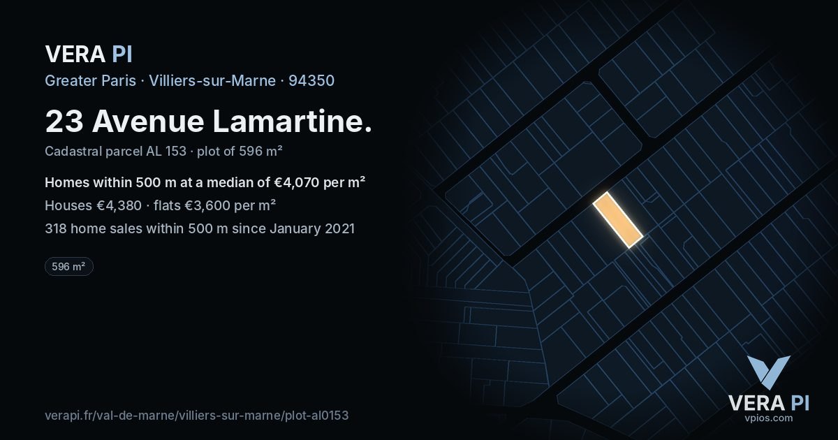 23 Avenue Lamartine, Villiers-sur-Marne at night – the plot lit, the parcels around coloured by the prices near them