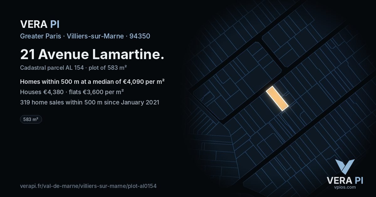 21 Avenue Lamartine, Villiers-sur-Marne at night – the plot lit, the parcels around coloured by the prices near them