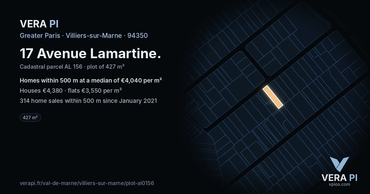 17 Avenue Lamartine, Villiers-sur-Marne at night – the plot lit, the parcels around coloured by the prices near them