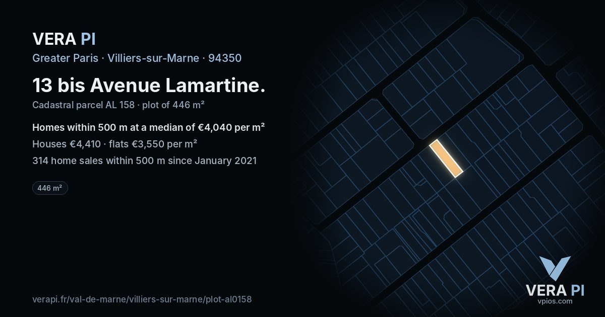 13 bis Avenue Lamartine, Villiers-sur-Marne at night – the plot lit, the parcels around coloured by the prices near them