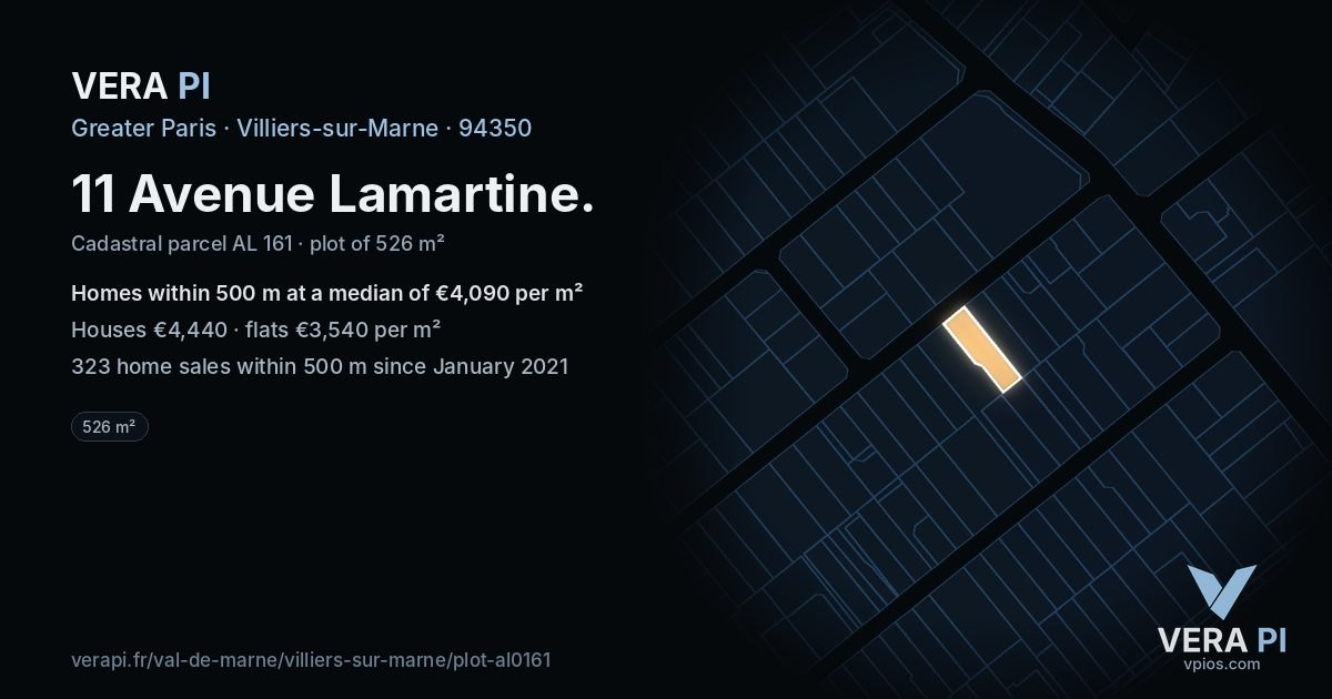 11 Avenue Lamartine, Villiers-sur-Marne at night – the plot lit, the parcels around coloured by the prices near them