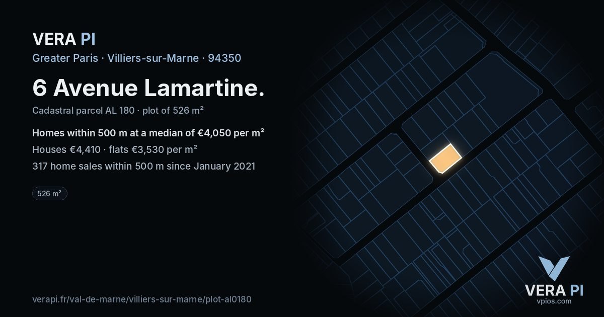 6 Avenue Lamartine, Villiers-sur-Marne at night – the plot lit, the parcels around coloured by the prices near them