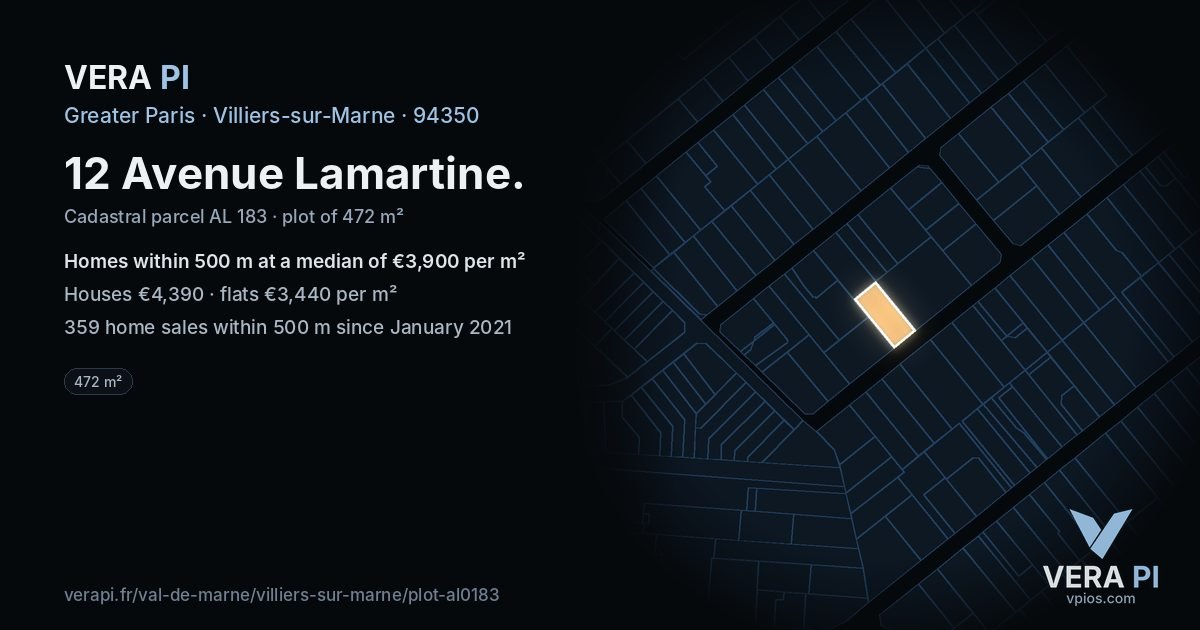 12 Avenue Lamartine, Villiers-sur-Marne at night – the plot lit, the parcels around coloured by the prices near them