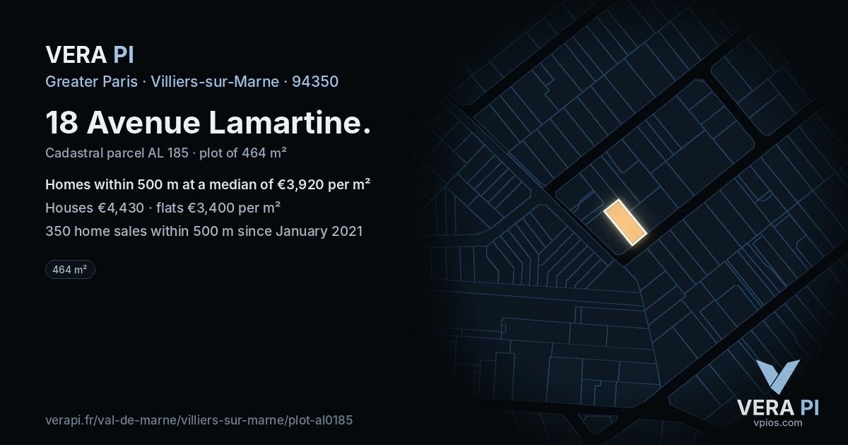 18 Avenue Lamartine, Villiers-sur-Marne at night – the plot lit, the parcels around coloured by the prices near them