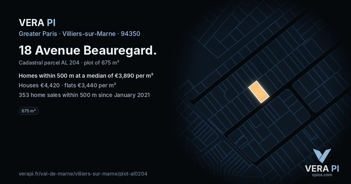18 Avenue Beauregard, Villiers-sur-Marne at night – the plot lit, the parcels around coloured by the prices near them