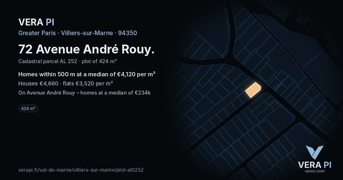 72 Avenue André Rouy, Villiers-sur-Marne at night – the plot lit, the parcels around coloured by the prices near them