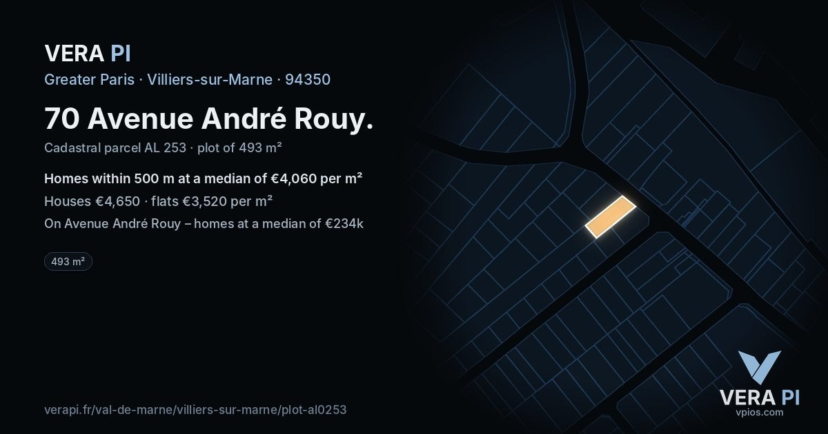 70 Avenue André Rouy, Villiers-sur-Marne at night – the plot lit, the parcels around coloured by the prices near them
