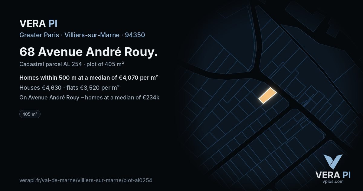 68 Avenue André Rouy, Villiers-sur-Marne at night – the plot lit, the parcels around coloured by the prices near them