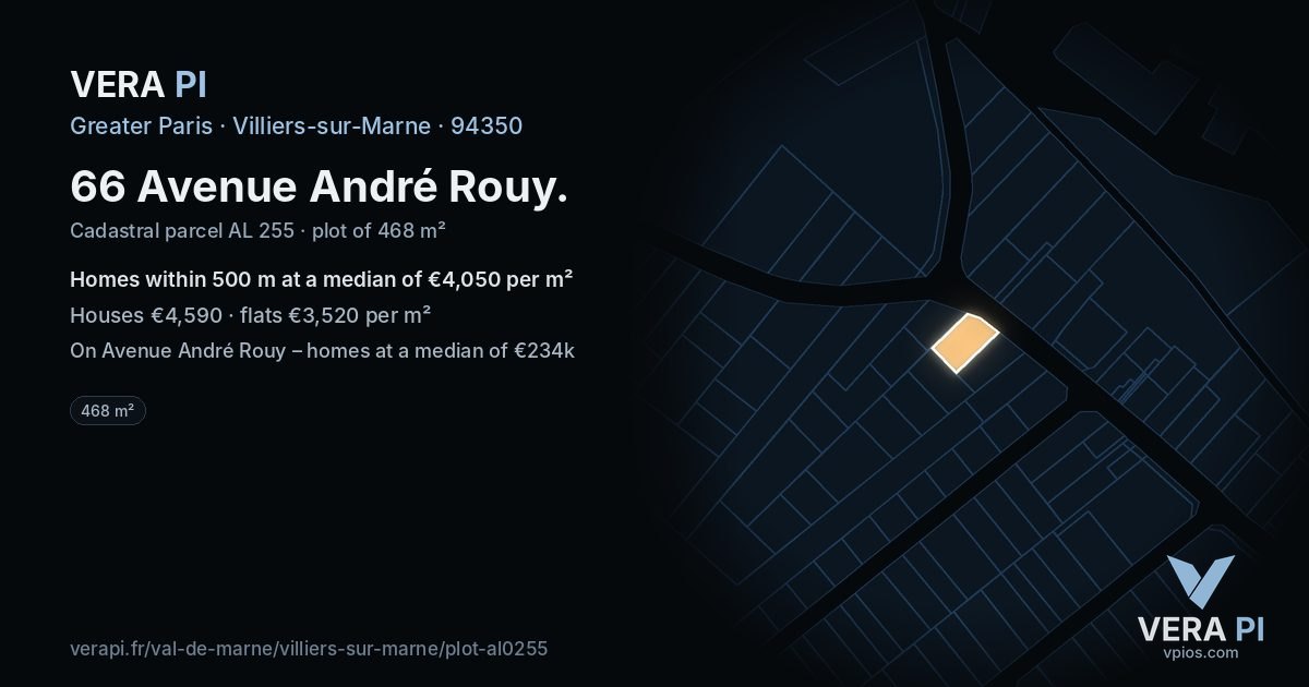 66 Avenue André Rouy, Villiers-sur-Marne at night – the plot lit, the parcels around coloured by the prices near them