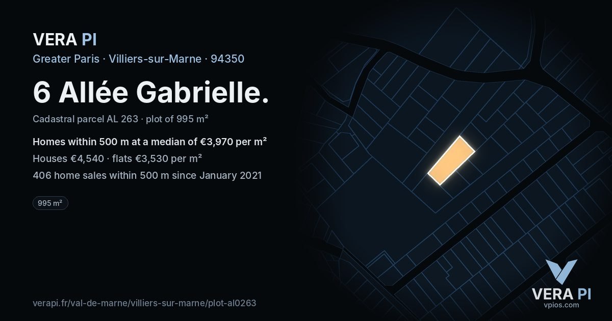 6 Allée Gabrielle, Villiers-sur-Marne at night – the plot lit, the parcels around coloured by the prices near them