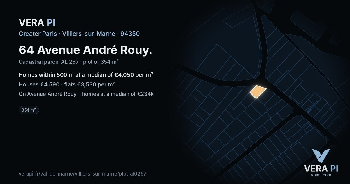 64 Avenue André Rouy, Villiers-sur-Marne at night – the plot lit, the parcels around coloured by the prices near them