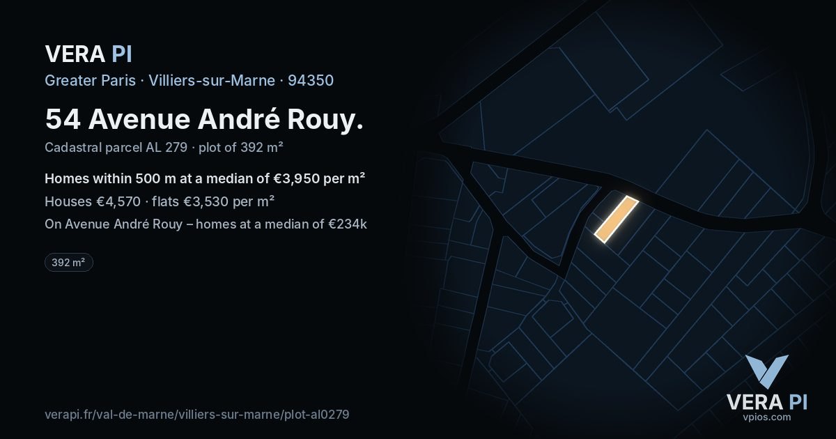 54 Avenue André Rouy, Villiers-sur-Marne at night – the plot lit, the parcels around coloured by the prices near them