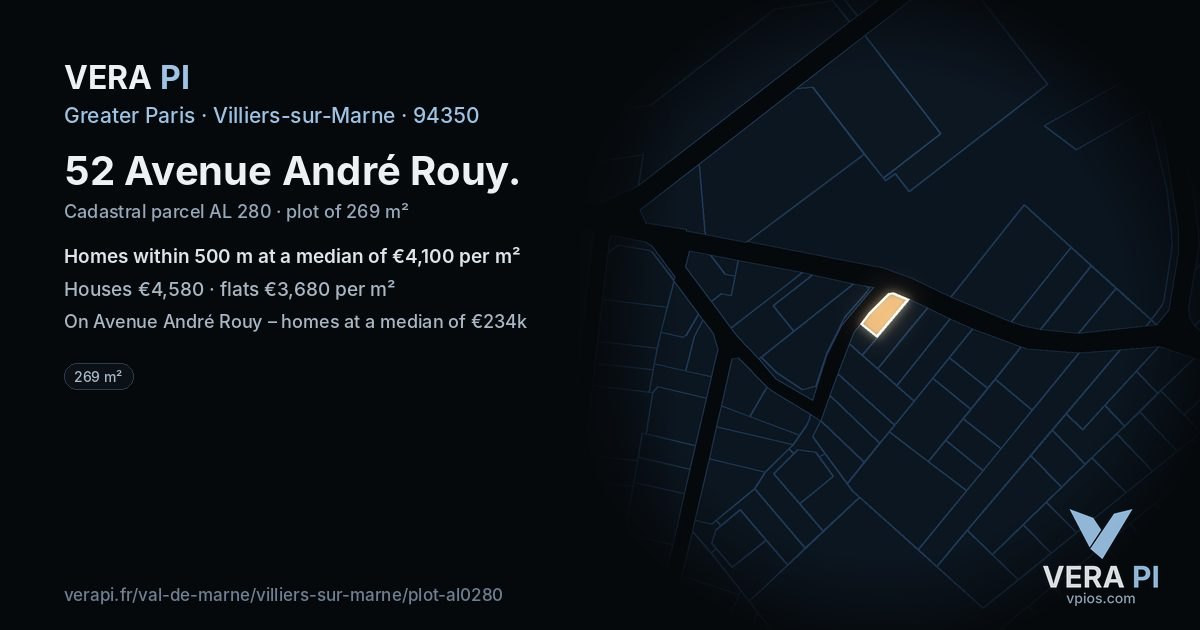 52 Avenue André Rouy, Villiers-sur-Marne at night – the plot lit, the parcels around coloured by the prices near them