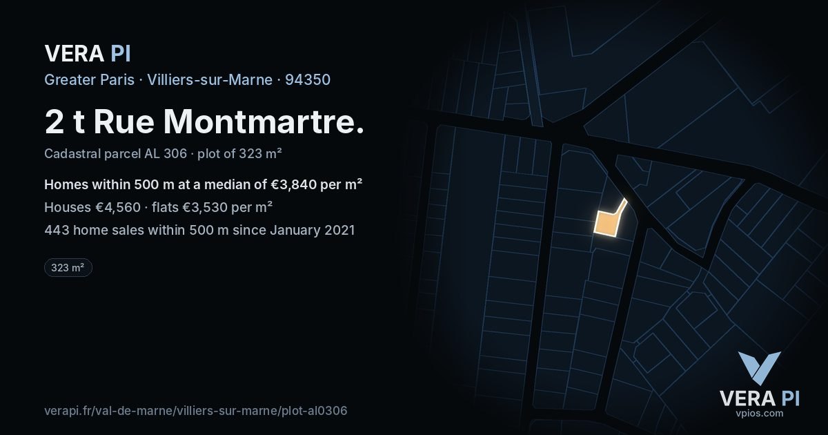 2 t Rue Montmartre, Villiers-sur-Marne at night – the plot lit, the parcels around coloured by the prices near them