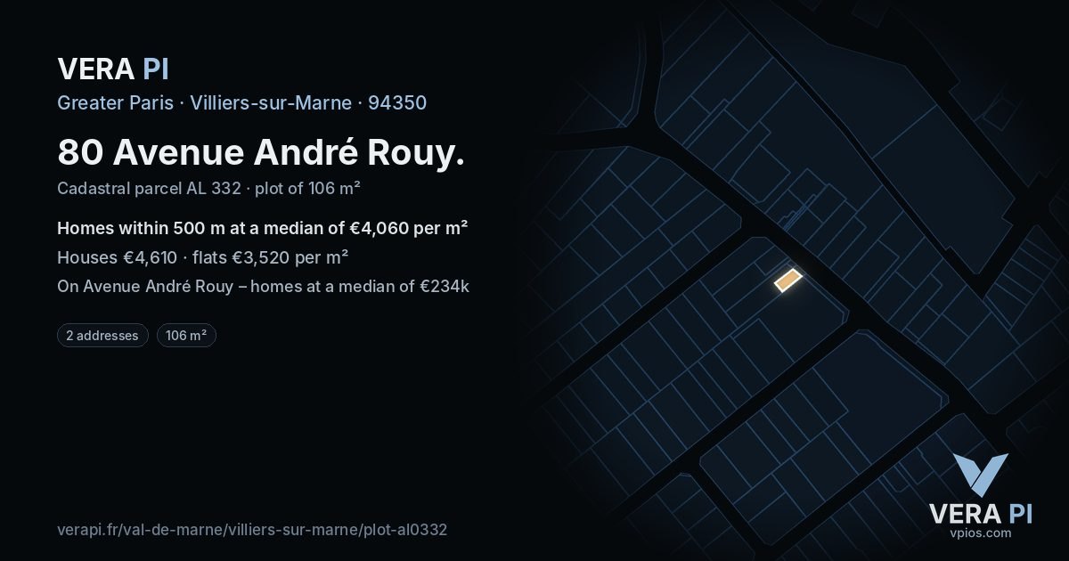 80 Avenue André Rouy, Villiers-sur-Marne at night – the plot lit, the parcels around coloured by the prices near them