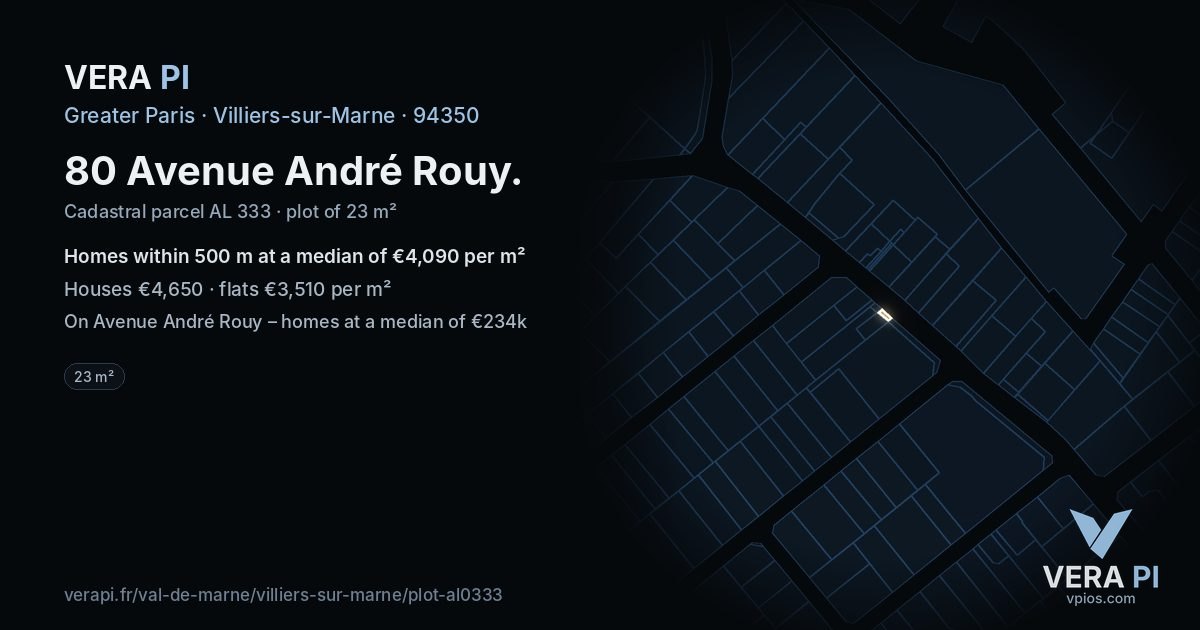 80 Avenue André Rouy, Villiers-sur-Marne at night – the plot lit, the parcels around coloured by the prices near them