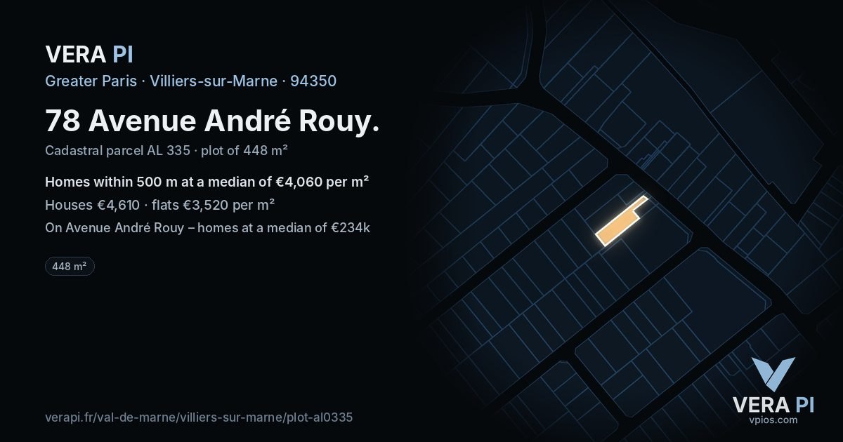 78 Avenue André Rouy, Villiers-sur-Marne at night – the plot lit, the parcels around coloured by the prices near them