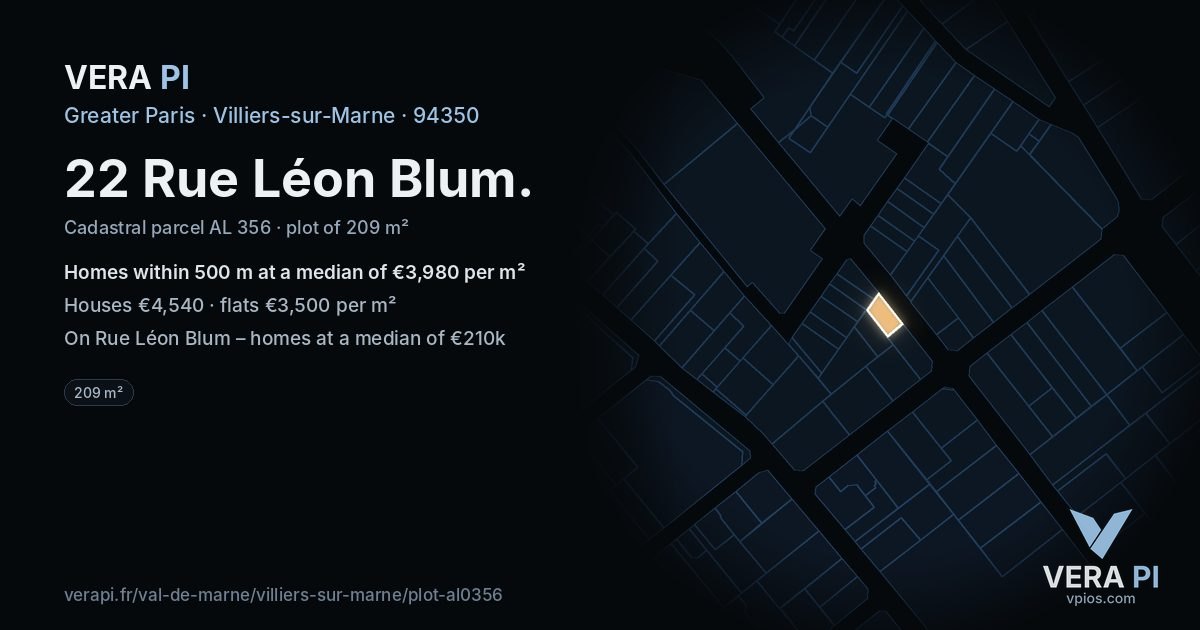 22 Rue Léon Blum, Villiers-sur-Marne at night – the plot lit, the parcels around coloured by the prices near them