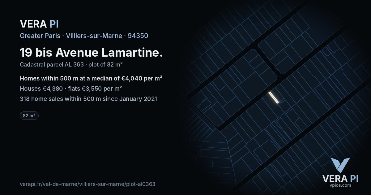 19 bis Avenue Lamartine, Villiers-sur-Marne at night – the plot lit, the parcels around coloured by the prices near them